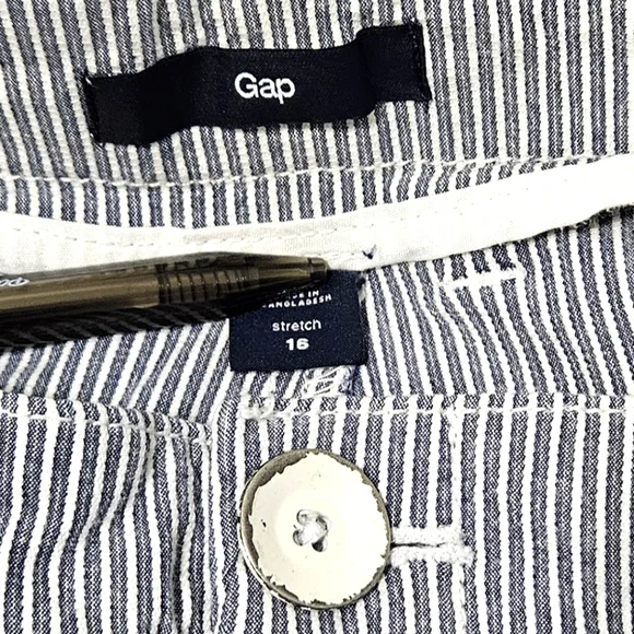 Gap Womens Cotton Seersucker Pant Cottagecore Coastal Pockets Blue White 16 XL - Picture 6 of 12